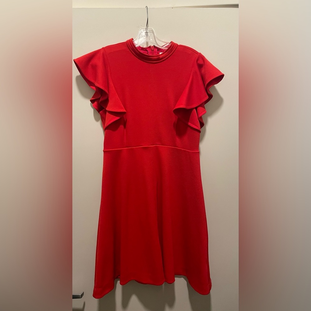 Maeve/Anthropologie Deena Flutter Sleeve Dress. Size Medium. Red. - Picture 3 of 6